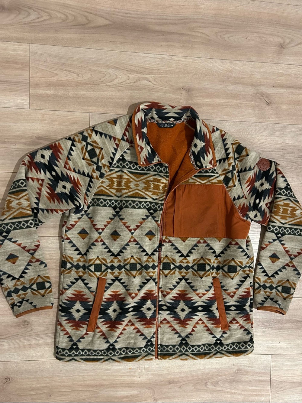 Alpine Design Aztec Zip-Up Fleece Jacket in Rust, Cream, Black and Gold